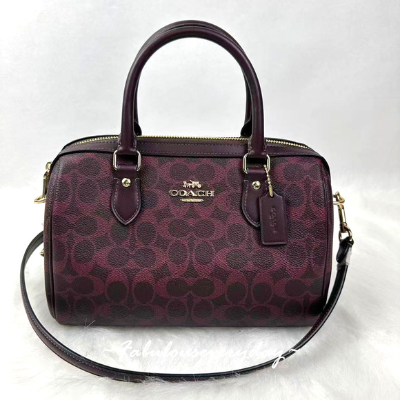 Coach Rowan Satchel Crossbody Bag In Signature Canvas/Black Currant CV961 NWT - Picture 1 of 9